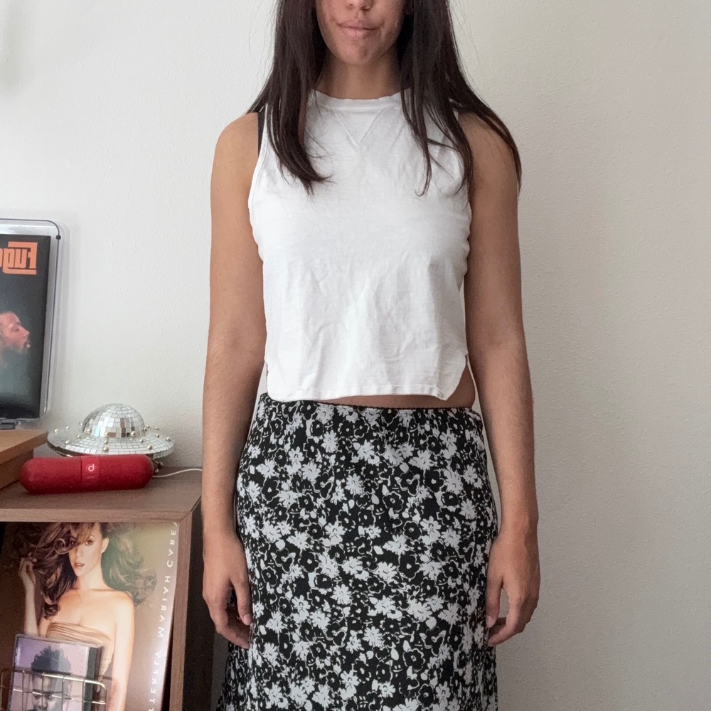 LNA Clothing White Slub Knit Sleeveless Crop Top V-Stitch Crew Neck Medium